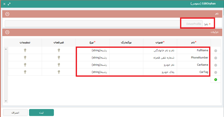 فیلدهای OrphanList